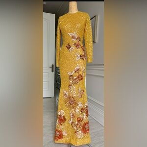 Golden Floral Long Sleeve Dress
